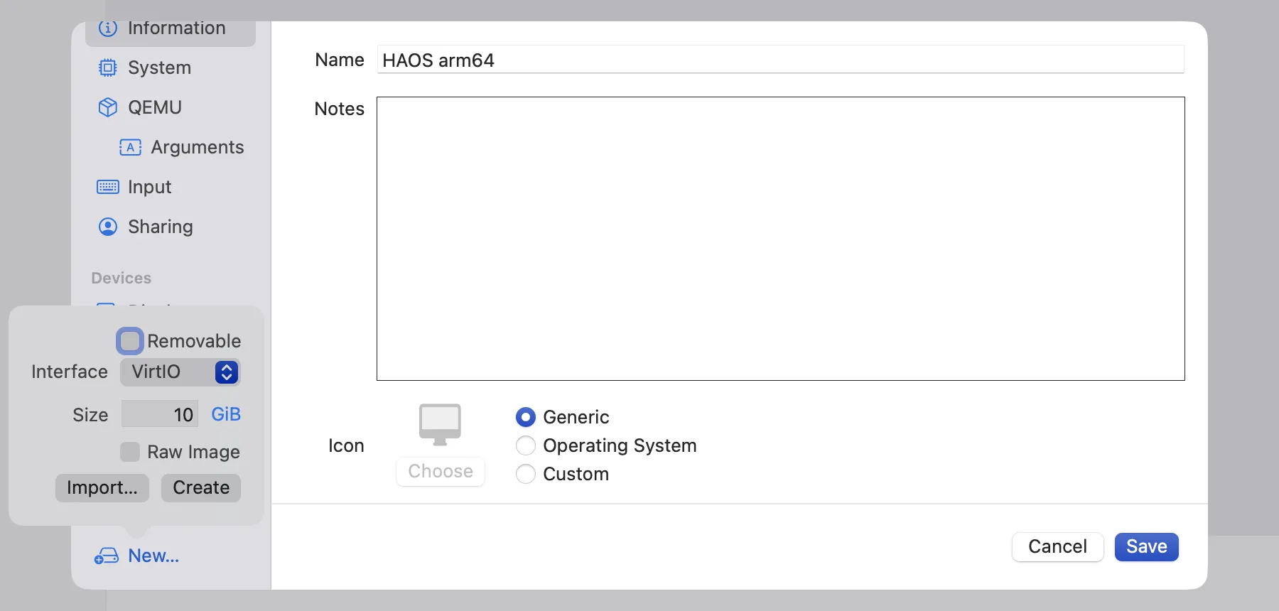 UTM - running Home Assistance OS