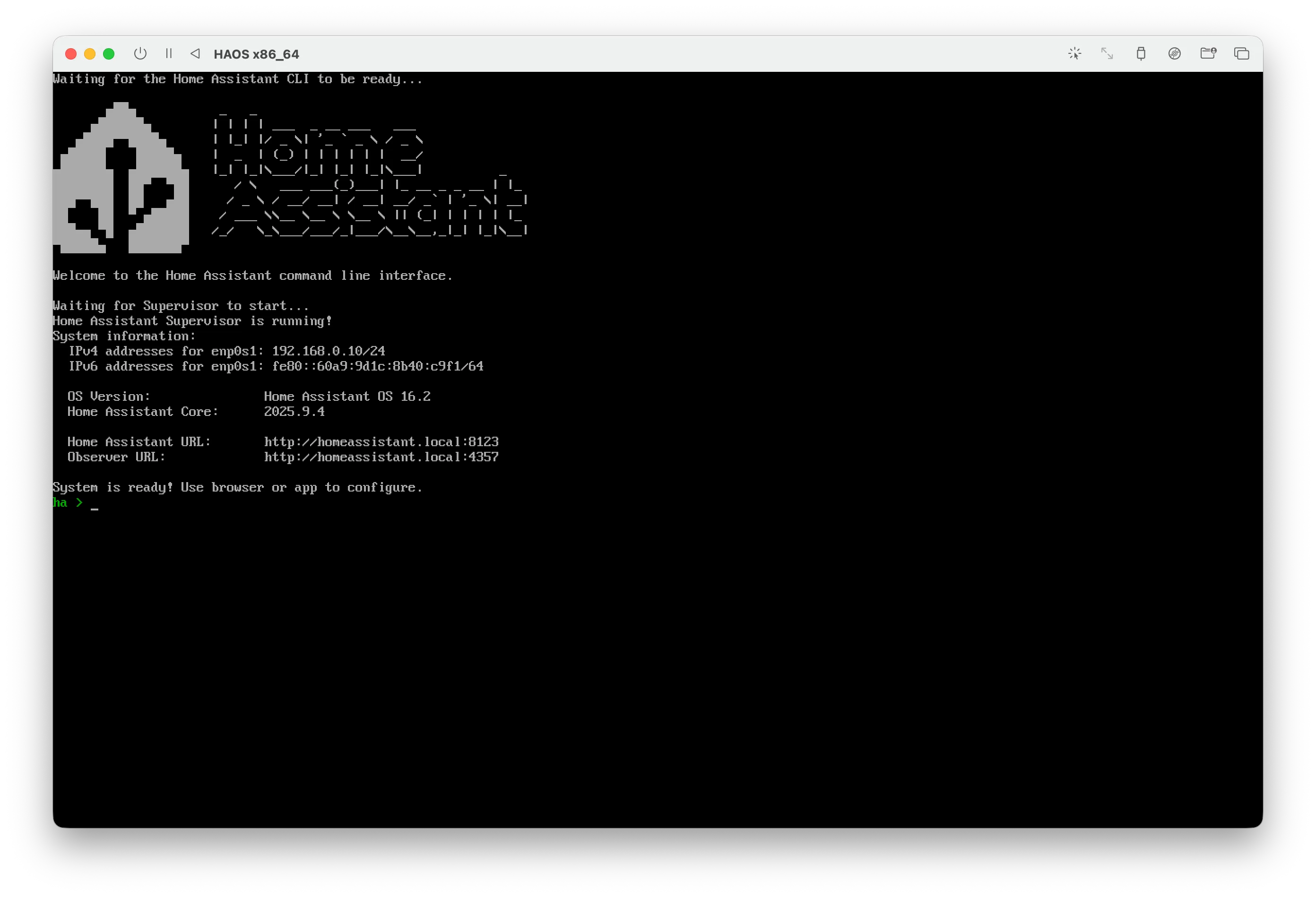 UTM - running Home Assistance OS